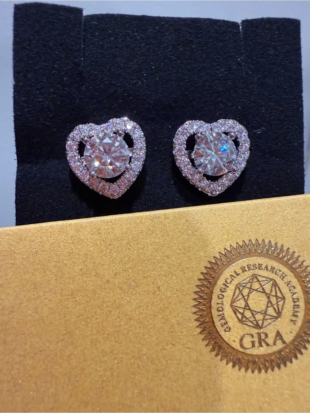 GRA MOISSANITE Certified-Heart Pendant Necklace and Stud Earrings NWB